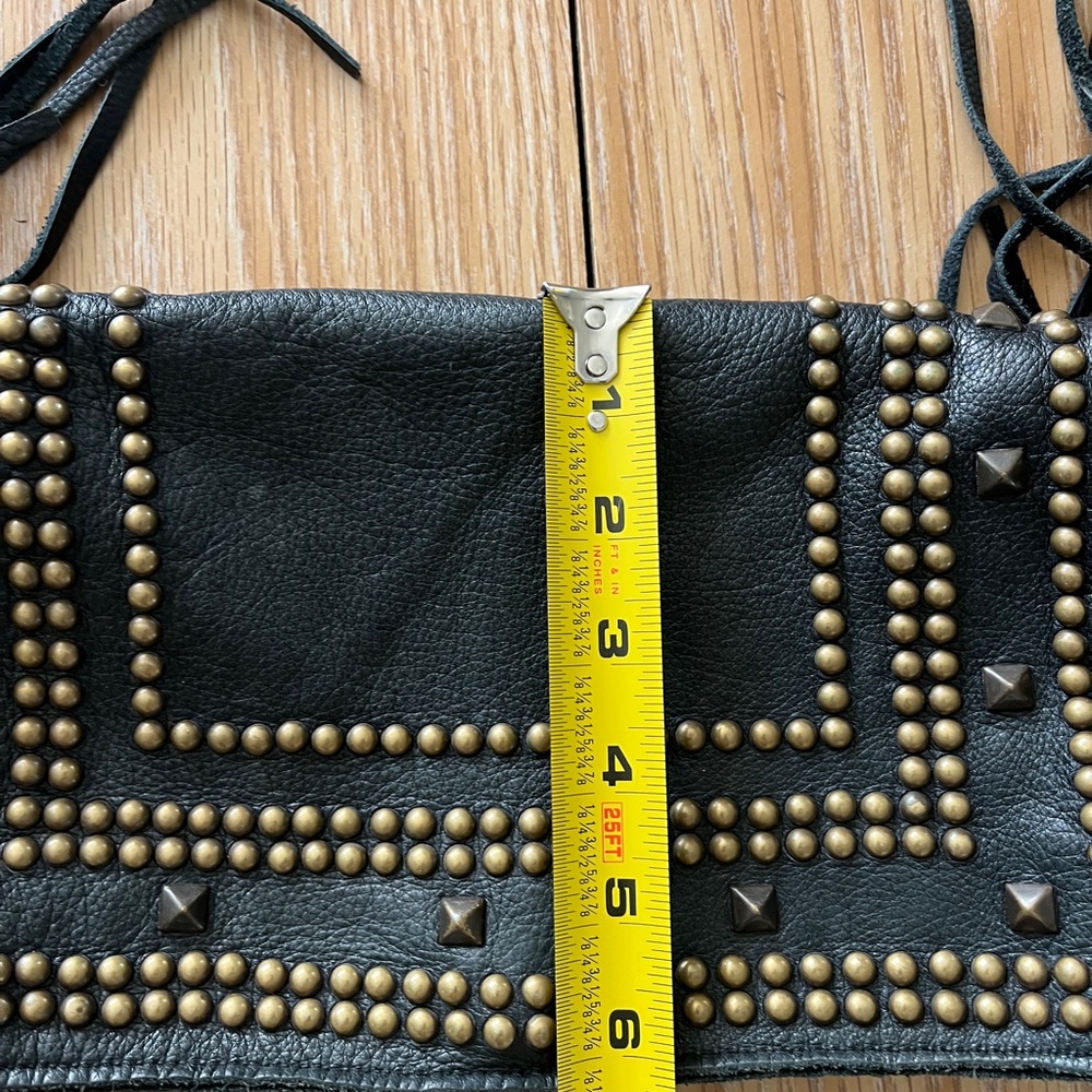 McFadin RARE Handmade Texas Leather Fringe Stud Crossbody Fold Over Slouch Bag - Picture 5 of 14